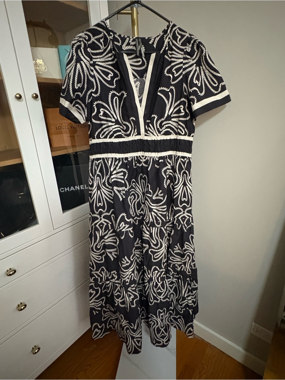 Anthology Somerset Maxi Dress. Size LP - Large Petite.  Black/white pattern.